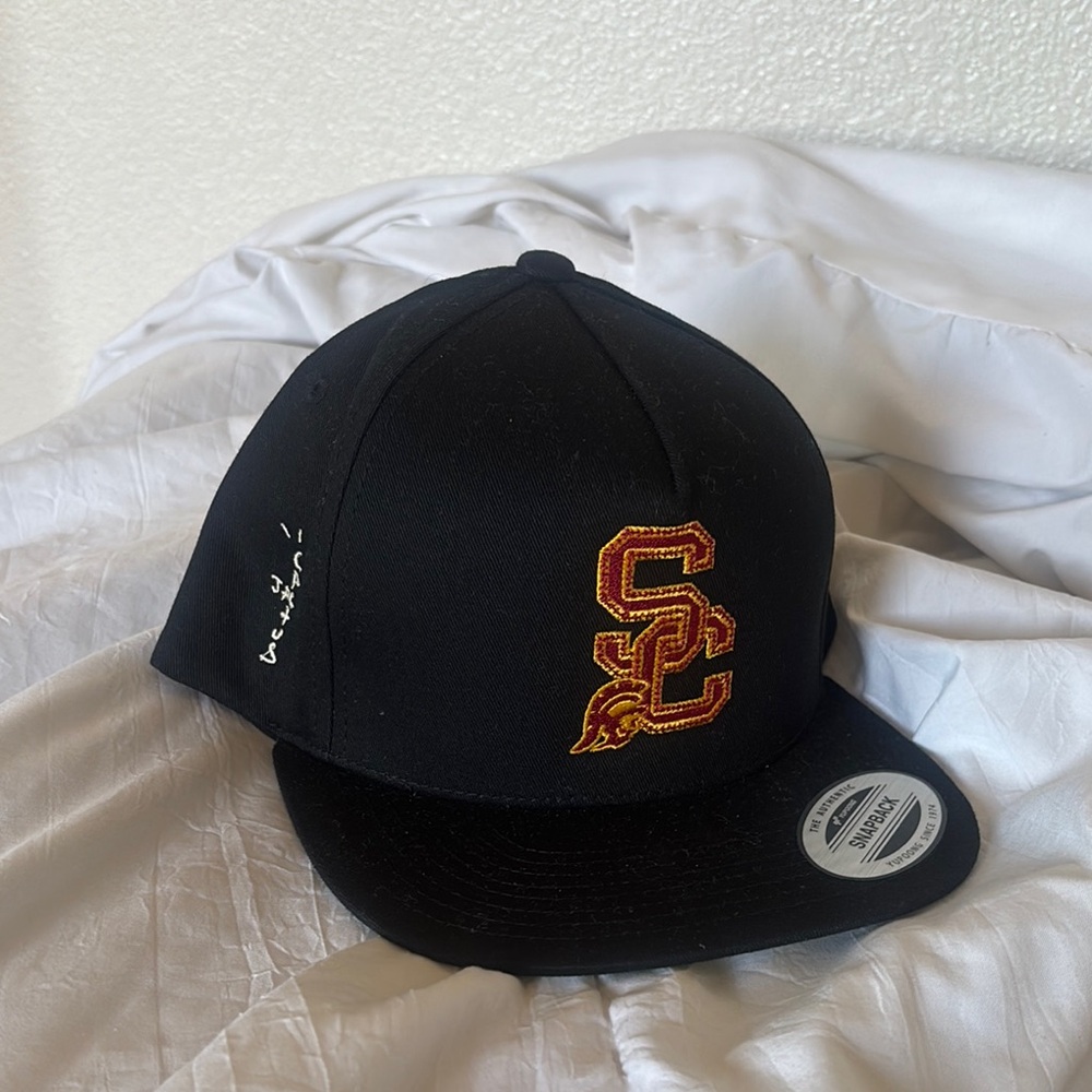 Black Snapback Cap with Red and Gold Embroidery